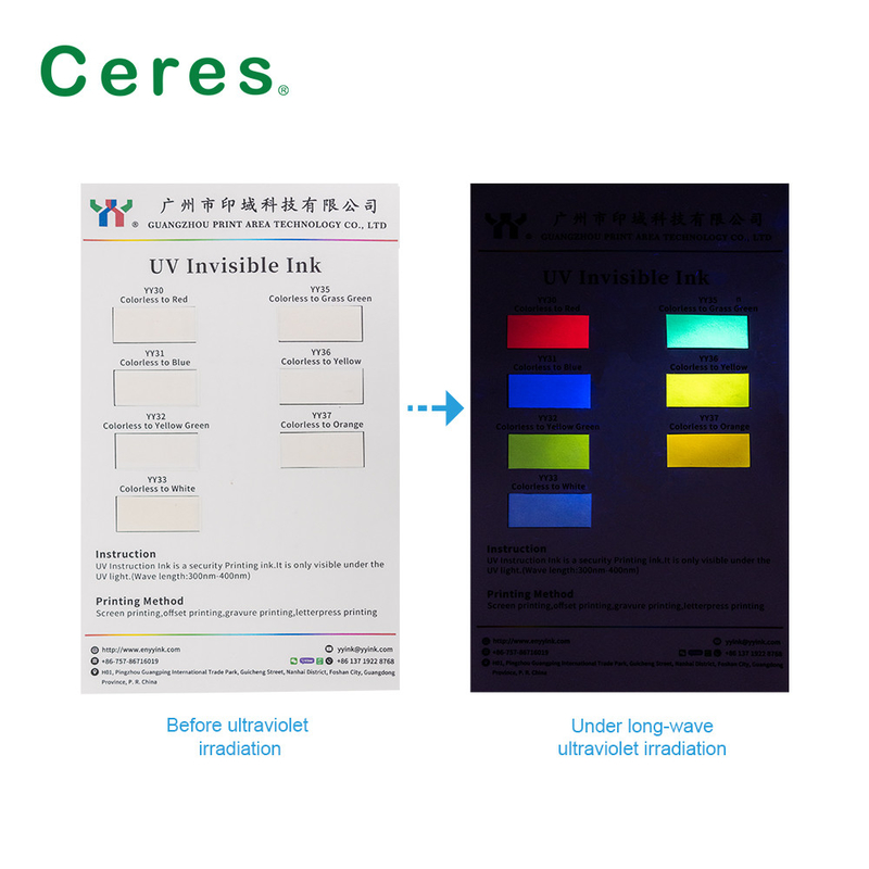 800nm Ceres UV Görünmez Mürekkep Renksiz Yeşile Normal Kuru