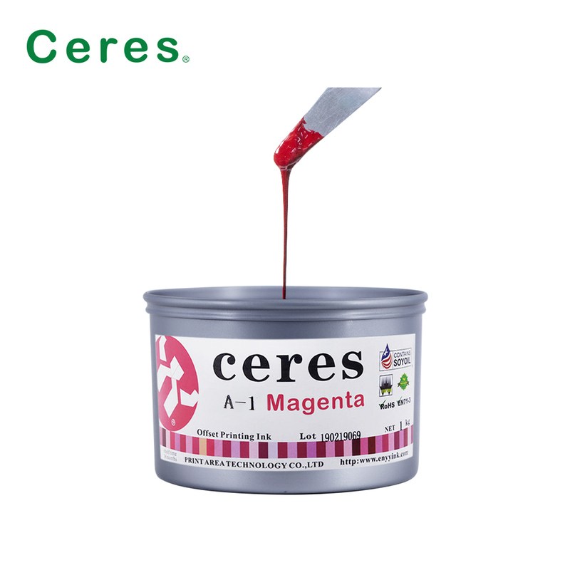 Ceres A-1 Zehirli olmayan Yüksek Parlaklık 2 Yıllık raf ömrü Soya Fasulyesi Offset CMYK Renkli Baskı Mürekkebi