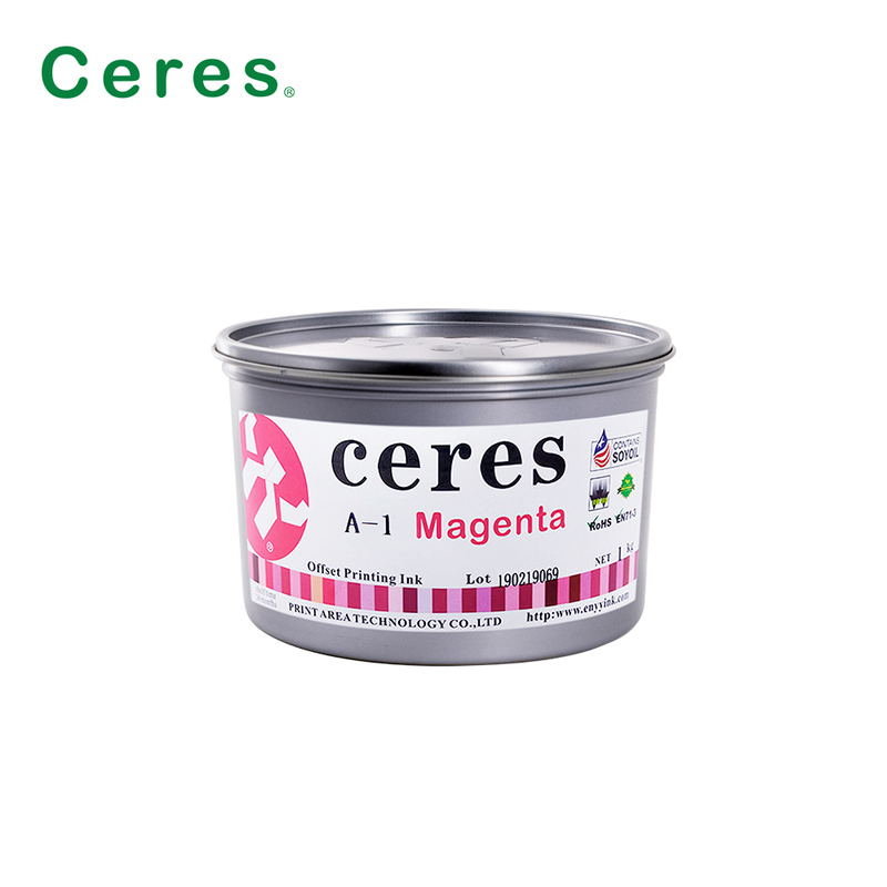 Ceres A-1 Zehirli olmayan Yüksek Parlaklık 2 Yıllık raf ömrü Soya Fasulyesi Offset CMYK Renkli Baskı Mürekkebi